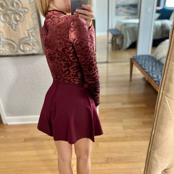 Luxurious Velvet Crush Burgundy Romper by Charlotte Russe - Picture 2 of 5